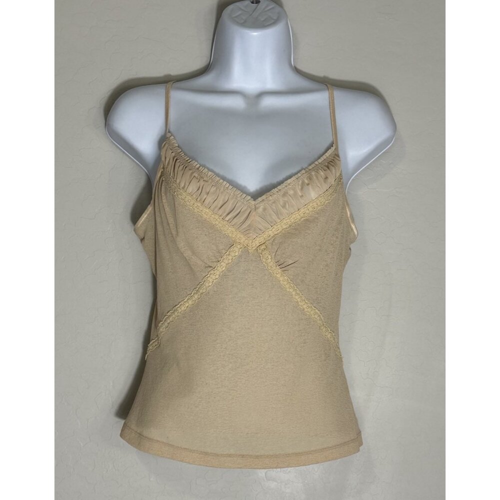 VTG Y2K Babydoll Tank Top V Neck Fairy Sheer Lace Whimsigoth Milkmaid Cream M - Picture 2 of 7